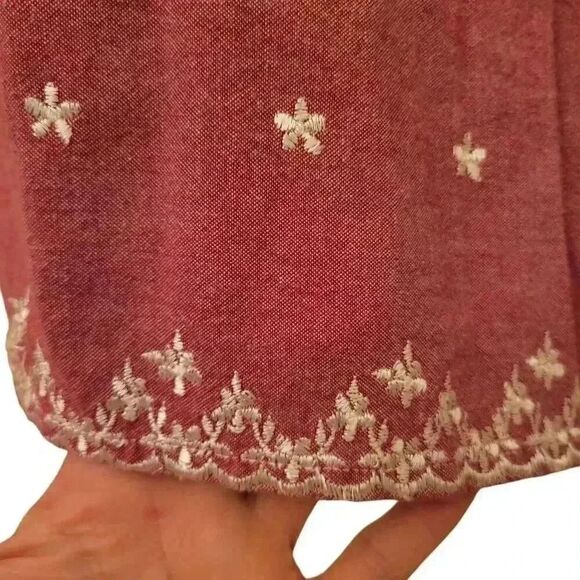 High Sierra Women's Heather Red Cotton White Embroidered Mini Wrap Skirt - Picture 7 of 10